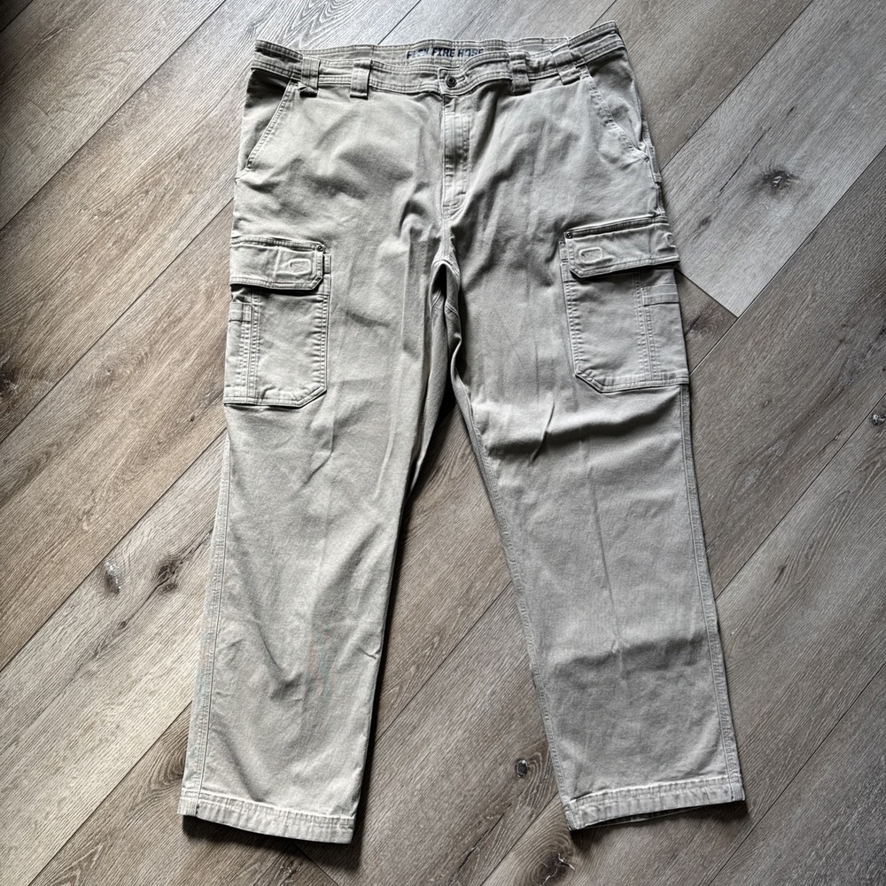 Duluth Flex Fire Hose Ultimate Relaxed Fit Cargo Work Pants Mens 48x34 Brown Tan
